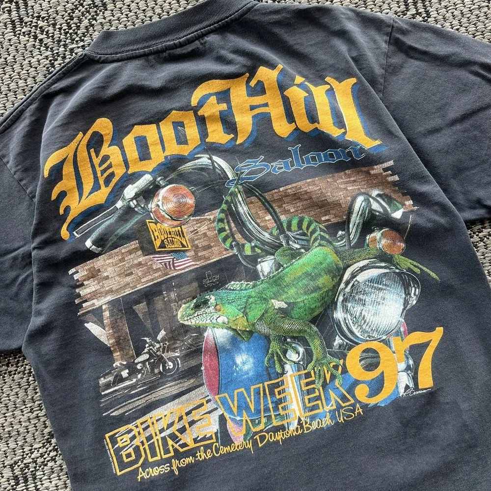 Vintage Boot Hill Bike Week Shirt Men's Medium Black Biker Pocket Daytona Biker - Picture 2 of 8
